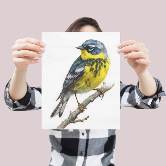 Watercolor Magnolia Warbler Bird Portrait Wall Art Print Poster , Unframed - Picture 4 of 7